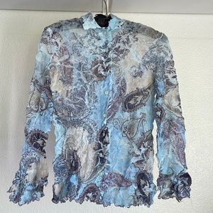 Light blue sheer button down top